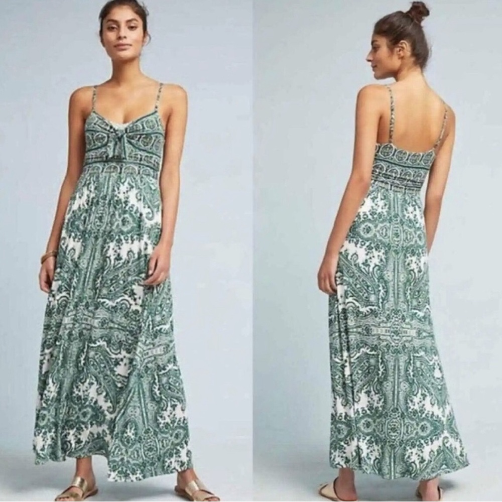 Anthropologie Moulinette Soeurs Green &
White Maxi Dress XL